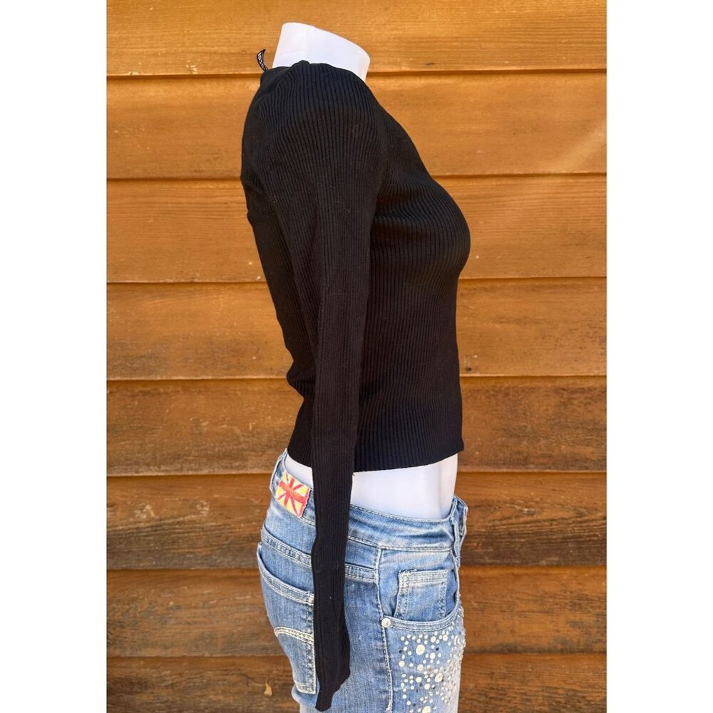 Divided Black Ribbed Front Zip Crop Top Size M - Picture 6 of 8